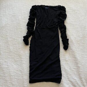 Honeybum Off Shoulder Ruched Mini Long Sleeve Dress